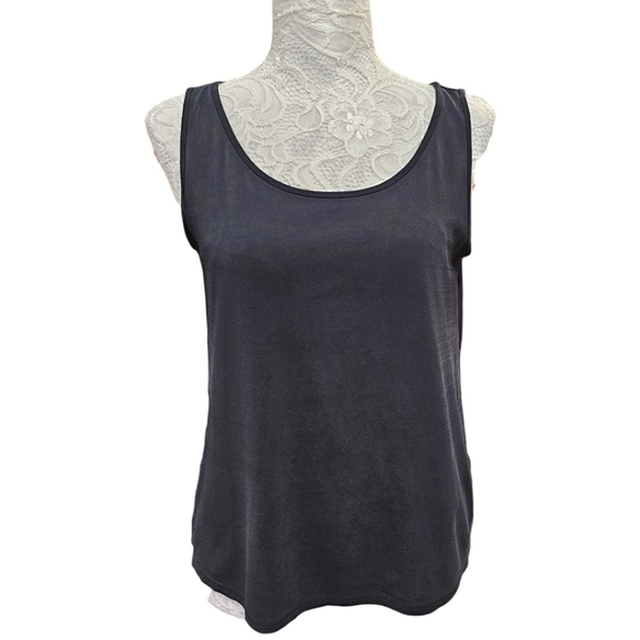 Eileen Fisher Black 100% Silk Georgette Top Capsule Wardrobe Classic Style M - Picture 2 of 10